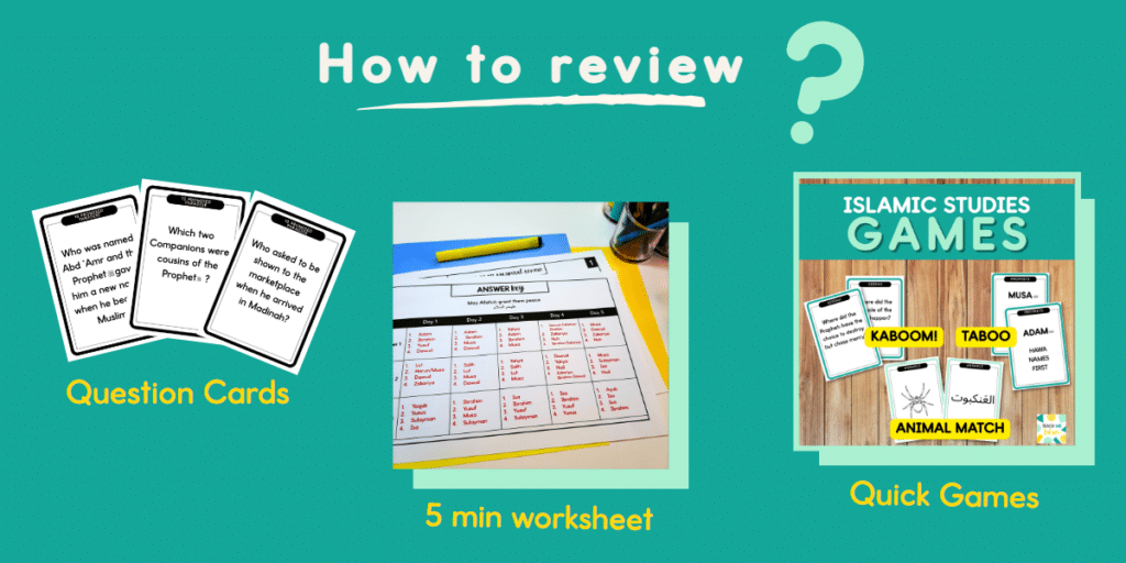Question cards, 5 min worksheets and Islamic studies games