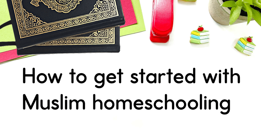 School supplies alongside a Qur'an present a Muslim homeschooling backdrop