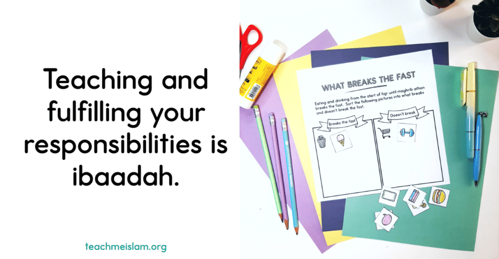 A sorting activity showing which actions break the fast during Ramadan and which do not.