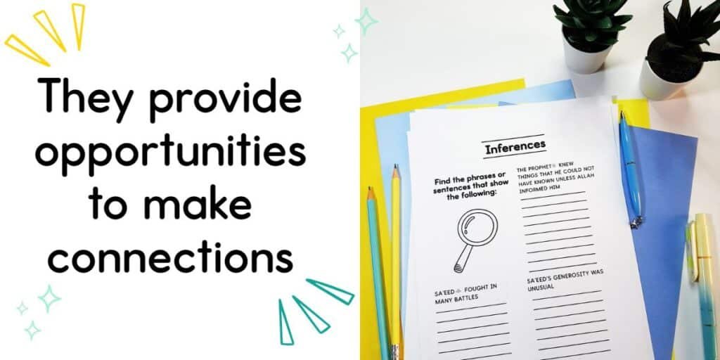 Inference worksheet froman islamic Studies series encourages children to make connections
