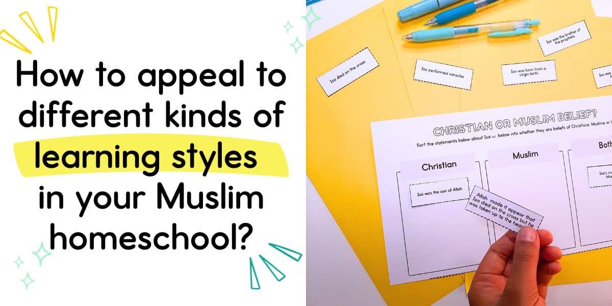 How to appeal to different kinds of learning styles in your Muslim homeschool with a cut and stick worksheet