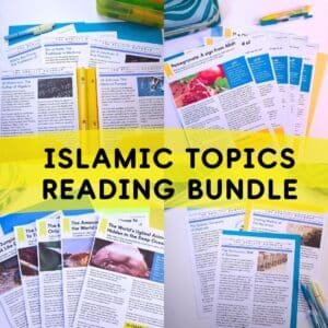 Islamic topics reading passages for Muslim kids on 5 different themes including Makkah, Madinah, and Muslim scientists